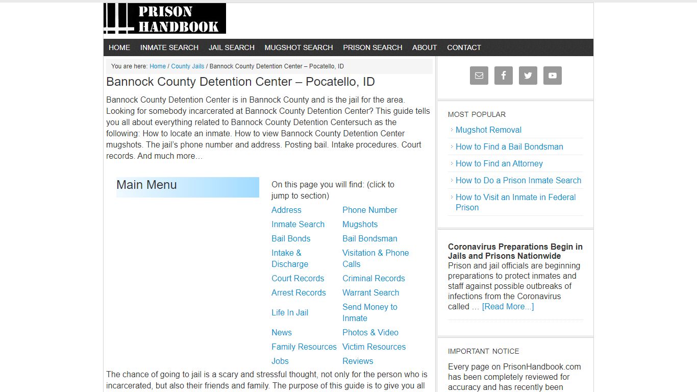 Bannock County Detention Center – Pocatello, ID - Prison Handbook